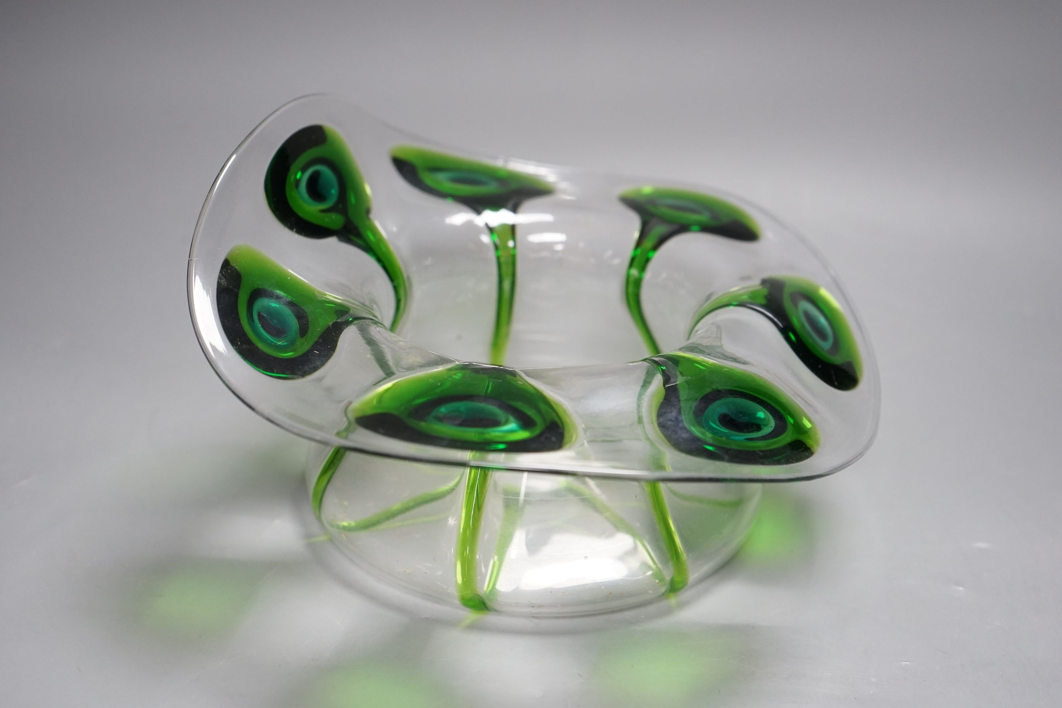 N.B. STUART FOR LIBERY - An Art Nouveau green trailed clear glass bowl, 22cm